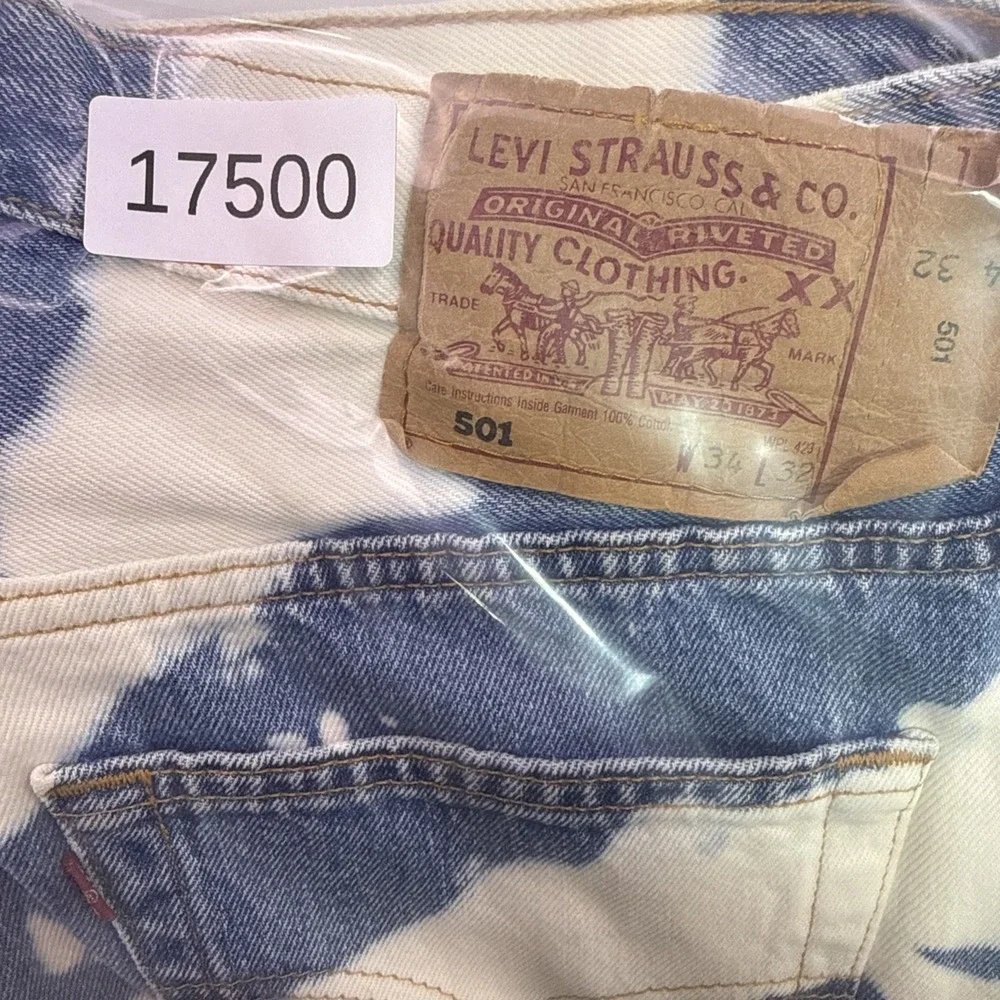 Vintage Levi 501 Jeans, Usa Made Custom Bleach Tie-Dye 3432 Rear Zip 100% Cotton